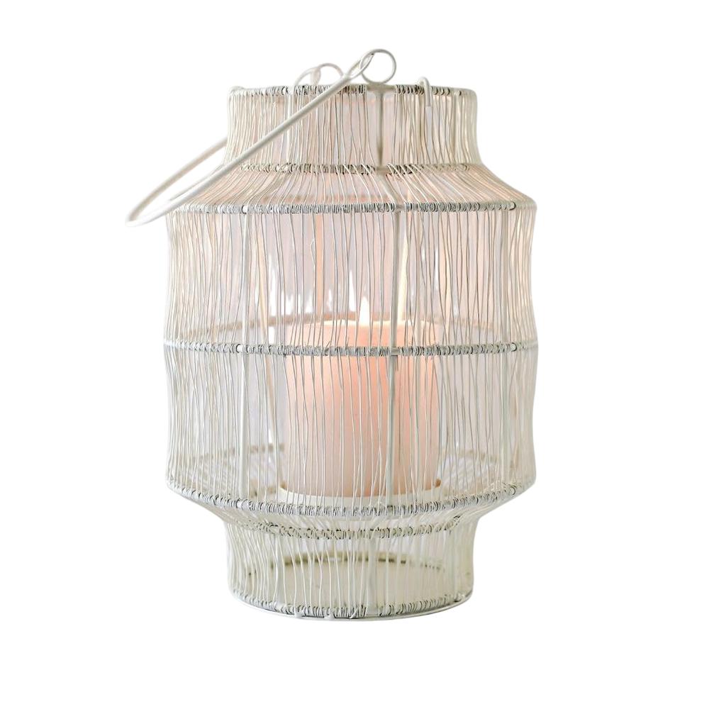 Белый металлический фонарь в стиле Бохо, Mesh Metal Lantern for Home Boho Style White, Behoma