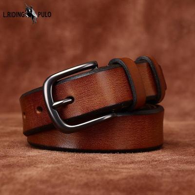Women's Leather Belt Fashionable Retro Emboss Leather Belt Women's First Layer Cowhide Casual Pin Buckle Jeans Belt Women's