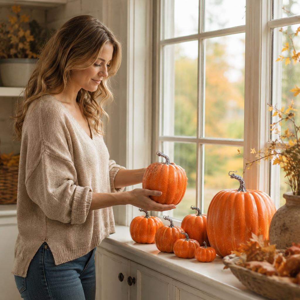 7 ks pěnových dýňových dekorací pro podzimní, díkůvzdání a halloweenskou párty