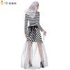 Western Carnival Dress Up Game Gig Play Clothes Witch Mesh Stitching Black and White Striped Dress Suit
