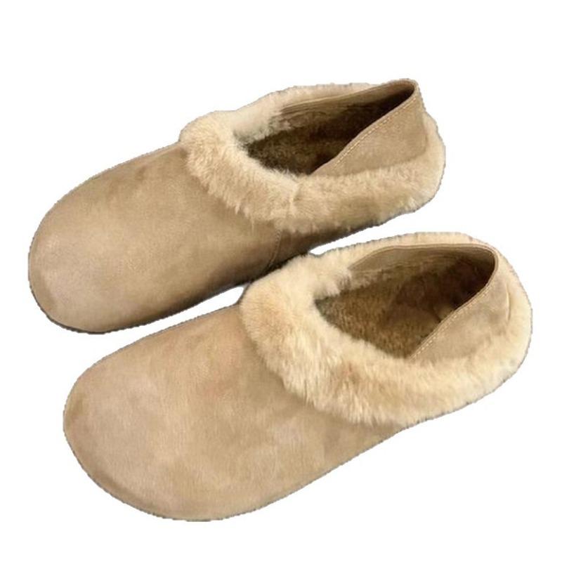 Women Wear Fleece Shoes, Versatile Cotton Shoes and Retro Flat Shoes
