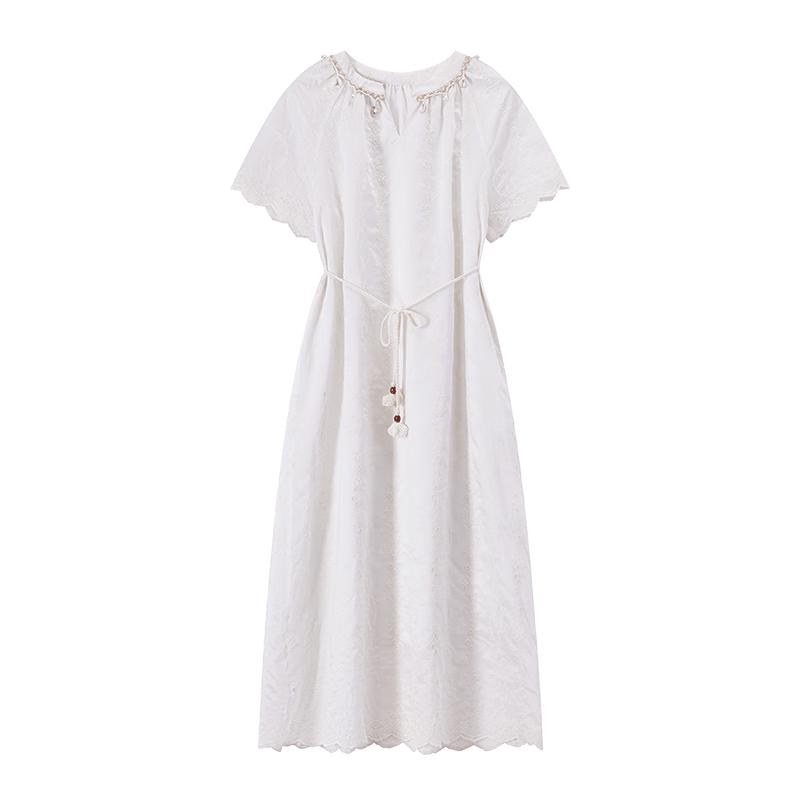 French Embroidered White Lace Maxi Dress S