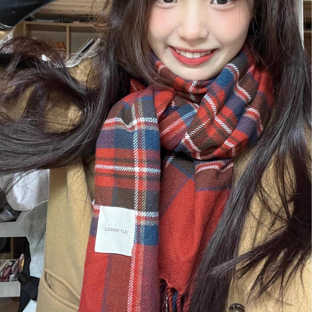 2025 Winter New Scarf Women'S Imitation Cashmere Extended Thousand Bird Plaid Scarf Scarf Neck Tassel Shawl