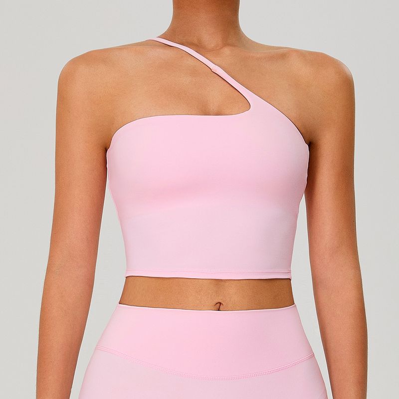 

Fashion Oblique Shoulder Beauty Back Yoga Vest Nude Feel Yoga Clothing Top Outdoor Running Sports Fitness Vest Women Sakura Powder L