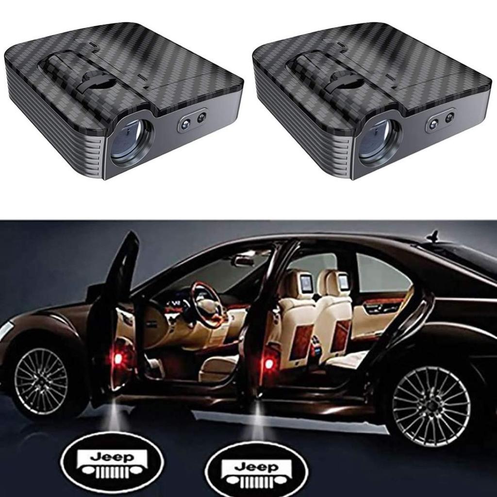 HualuBro 2pcs LED Curtain Lamp for Universal Car, Door Welcome Light, Easy Installation, No Wiring Needed Carbon Fiber (For Jeep)
