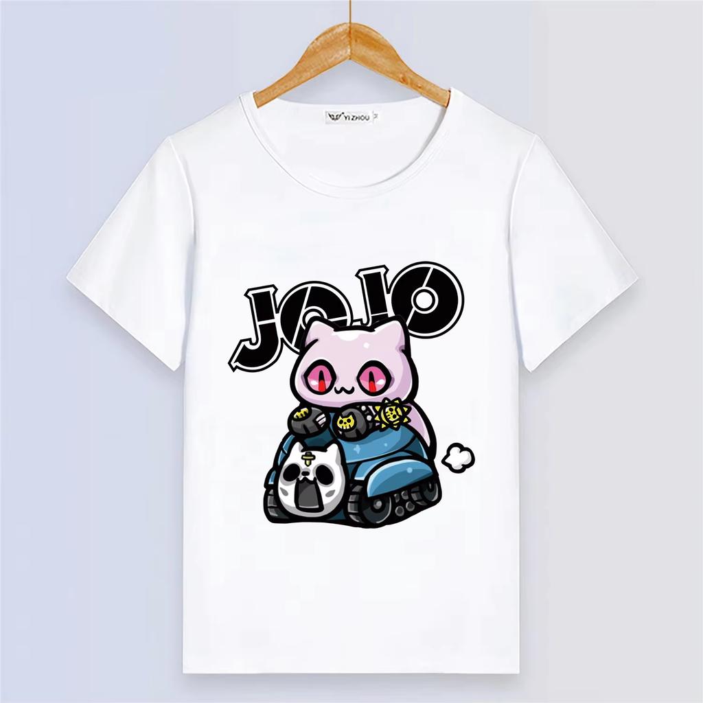 T-shirt d'été à manches courtes avec imprimé dessin animé blanc en modal pour femmes et hommes - JoJo's Bizarre Adventure