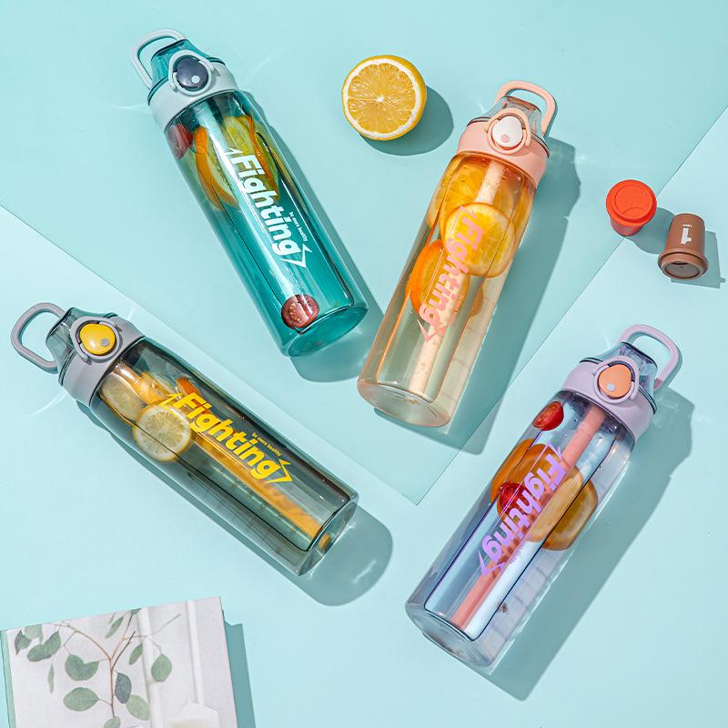Water bottle summer new large-capacity sports water cup outdoor portable portable plastic cup student flip straw cup wholesale