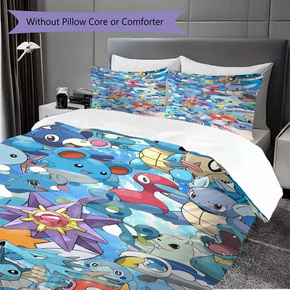 Set di biancheria da letto con stampa Pokémon da 3 pezzi include una copripiumino e una coppia di federe (riempimento non incluso), perfetto per l'uso in camera da letto.