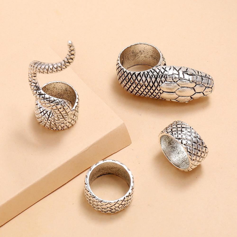 4Pcs/Set Gothic Steampunk Snake Midi Ring Set Vintage Punk Metal Knuckle Joint Rings For Women Boho Party Jewelry Anillos