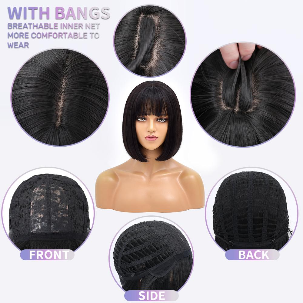 Short Bob Wig With Bangs Orange Stright Wigs For Women  Natural Lolita Daily Party Cosplay Hair Heat Resistant Synthetic Wigs