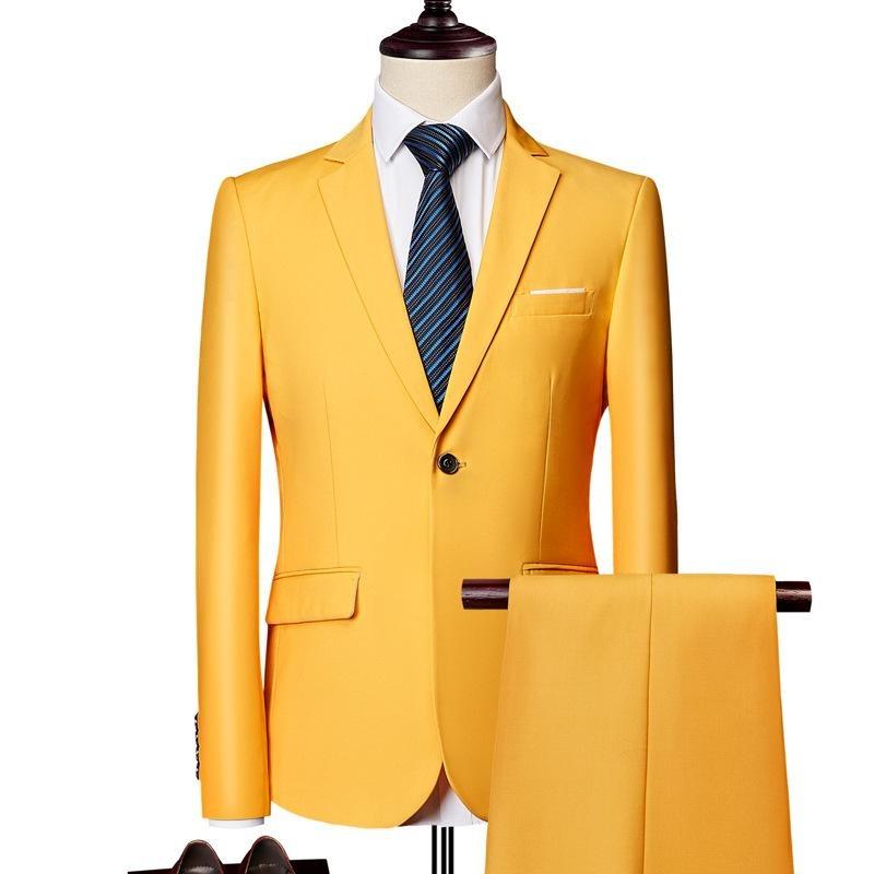 Jacket + Pants Fashion Formal Dress Mens Suit Set Men Casual Wedding Suits Groom Korean Slim Fit Dress