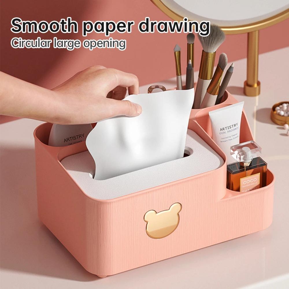 Household Tissue Storage Box Desktop Cartoon Little Bear Paper Box Phone Holder Design Multifunction Divided Storage Paper Boxes