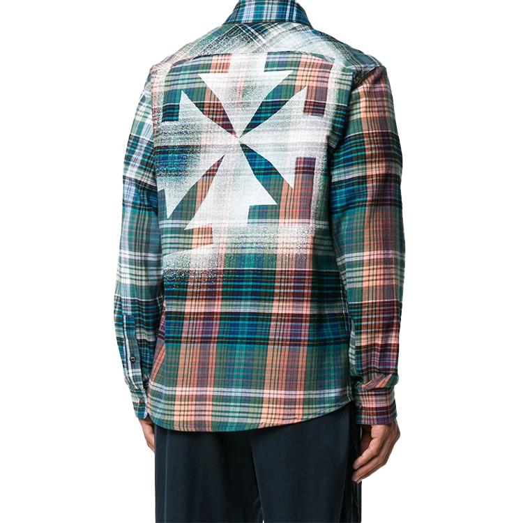 Off-White Stencil Flannel Check Shirt Blue Men Tops OMGA133E20FAB0014510
