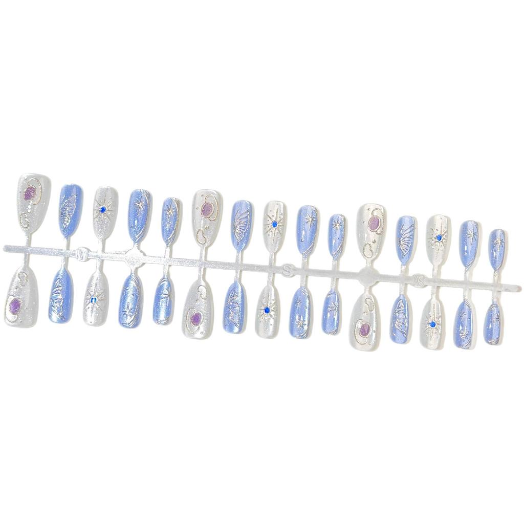 Galaxy Blue Cat Eye Long-Wear Nails - Blue-Purple Versatile Nail Art Patches