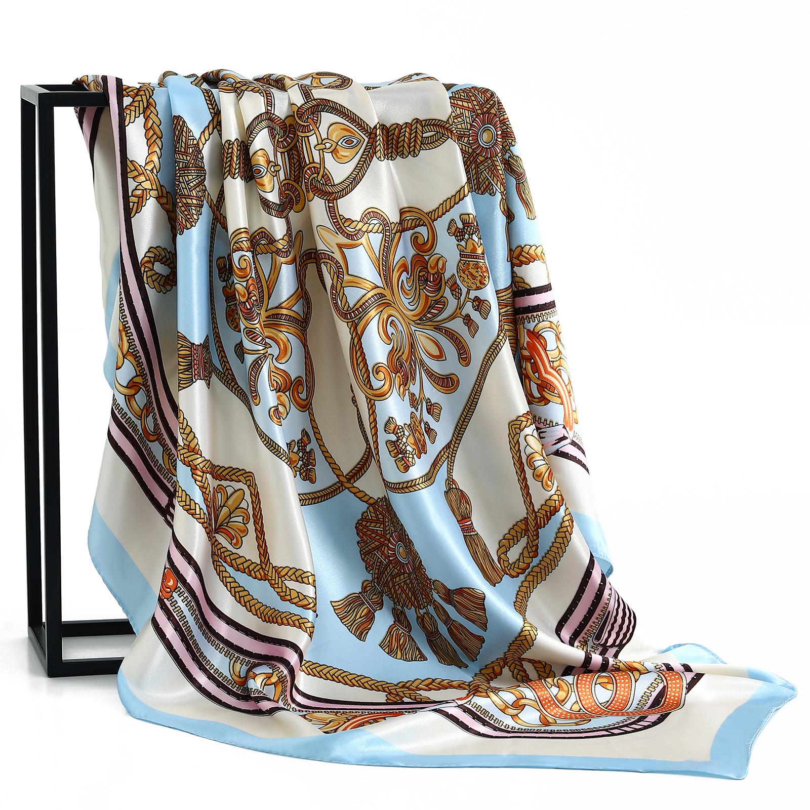 

Роскошный летний платок, 1 шт., квадратные шали 35,4 дюйма, модный фуляр, атласный головной платок для женщин с принтом 90X90 см, бандана, 90X90CM