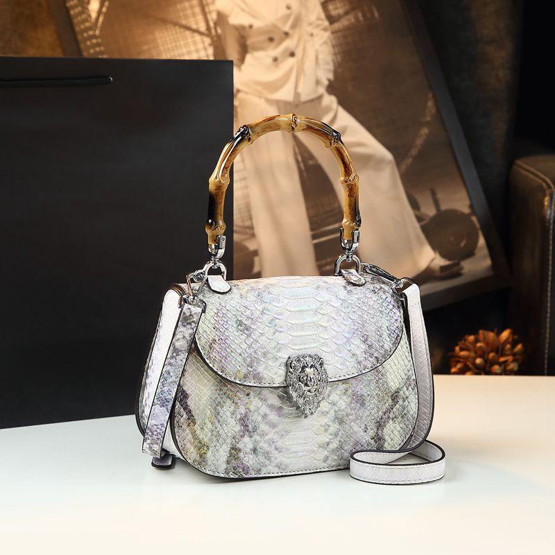 Advanced Snake Patterned Leather Hand-held Bamboo Bag for Women, Fashionable and Versatile, Personalized Single Shoulder Crossbody Small Bag