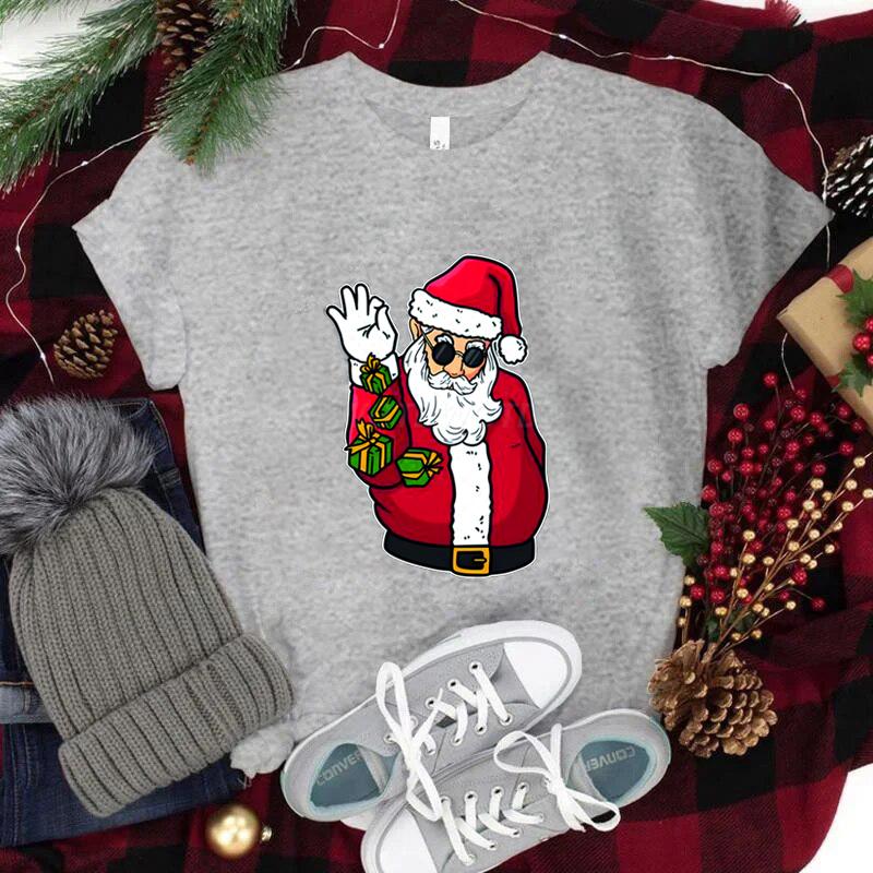Funny Christmas Unisexs TShirts Round Neck Short Sleeve Tee Shirt Festive Holiday Tees Tops Christmas Santa Fashion Casual Tops