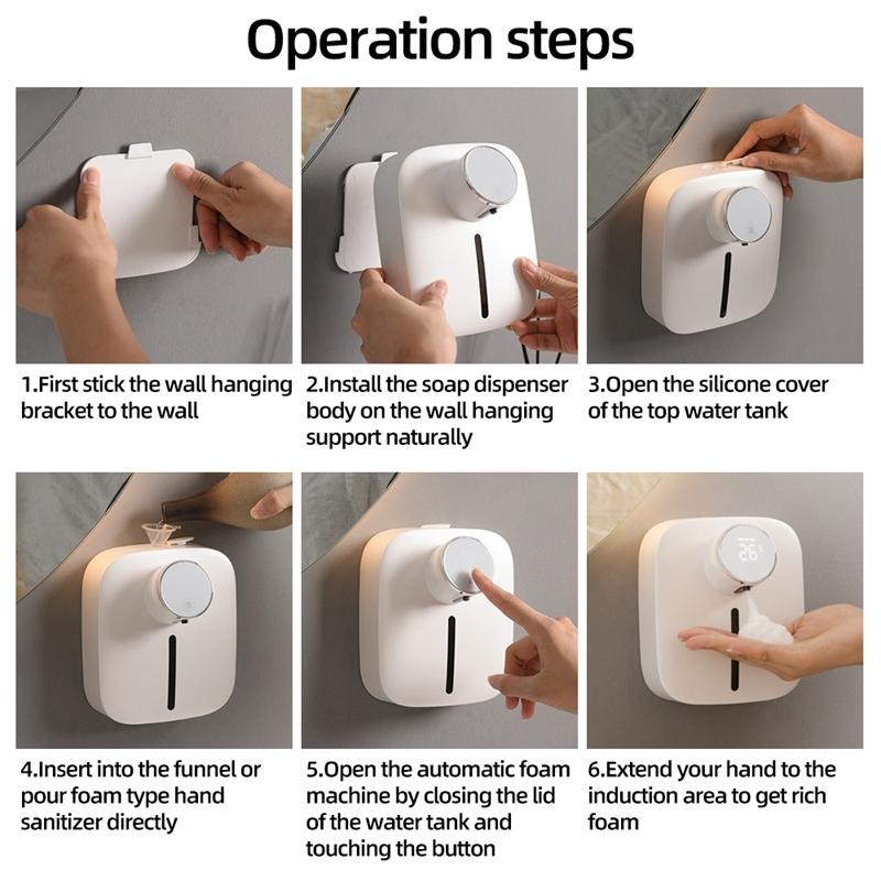 Soap Dispenser Automatic Wall Mounted USB Rechargeable Temperature Display Screen Multifunctional Soap Dispenser Disinfection