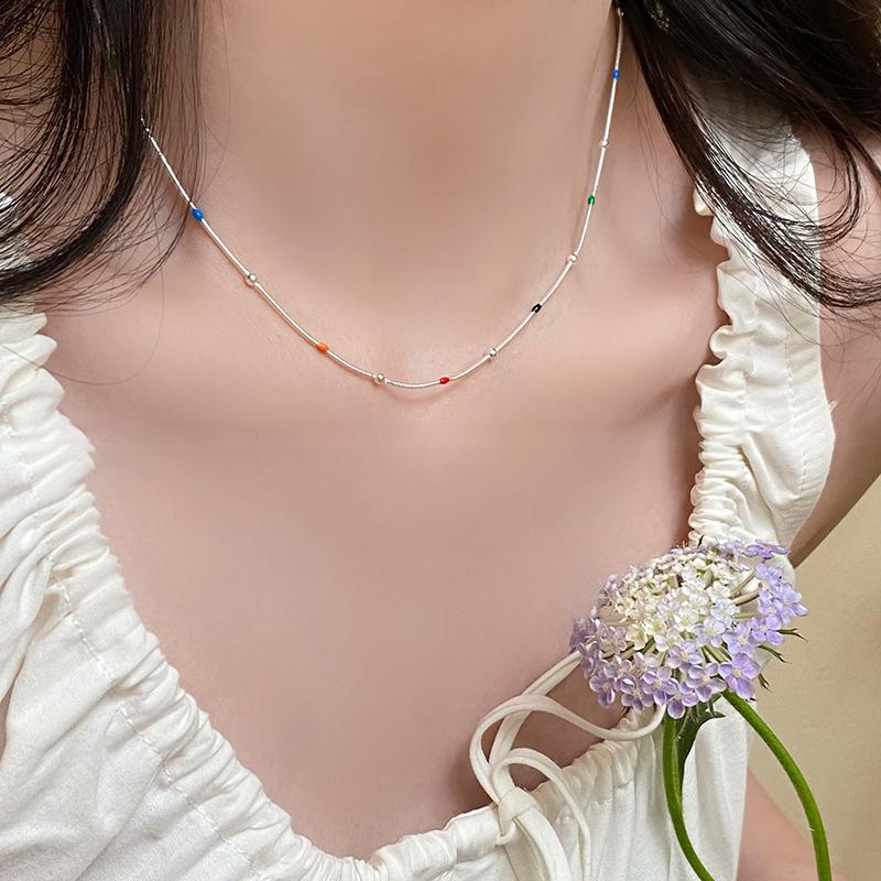 Dopamine Dripping Oil Doudou Beaded Necklace Simple Fashion Sweet Collarbone Chain Fashion Versatile Temperament Niche Jewelry
