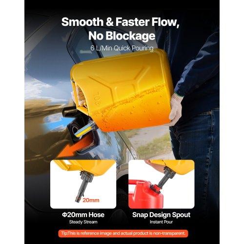VEVOR Metal Fuel Container, 20 L, Fuel Jerry Can with Spout and Comfort Handle, 6 L/min Max Flow Rate
