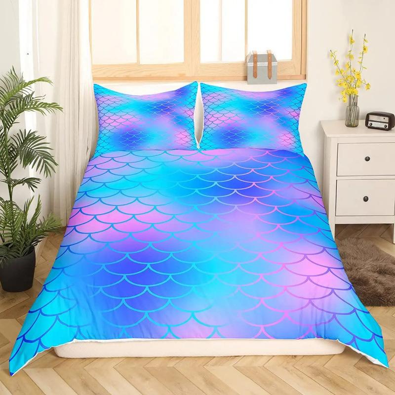 Colorful Mermaid Bedding Set 3D Print Mermaid Girl Duvet Cover Pillowcase Multi Size Bedding Decoration, Machine Washabl