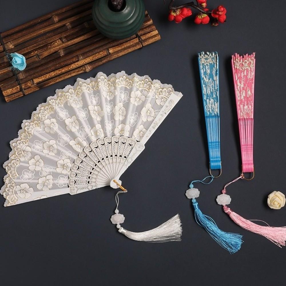 Hanfu Fächer Blumenmuster Chinesischer Faltfächer Traditionell Vintage Handfächer mit Quaste Tragbar Tanzfächer Geschenke