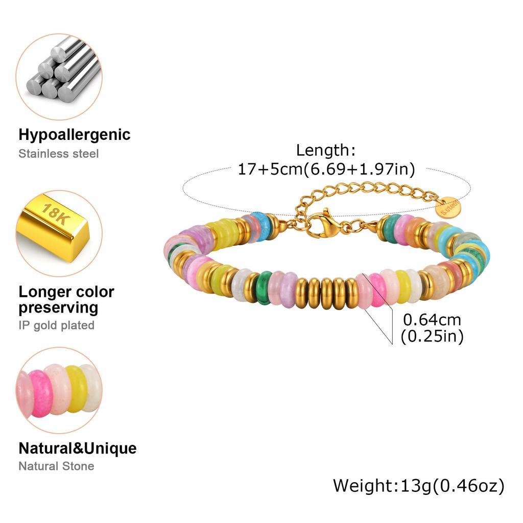 Hande-made Y2K Beaded Colorful Natural Stone Bracelet for Women, Waterproof Healing Yoga Healthy Spiritual Bracelet