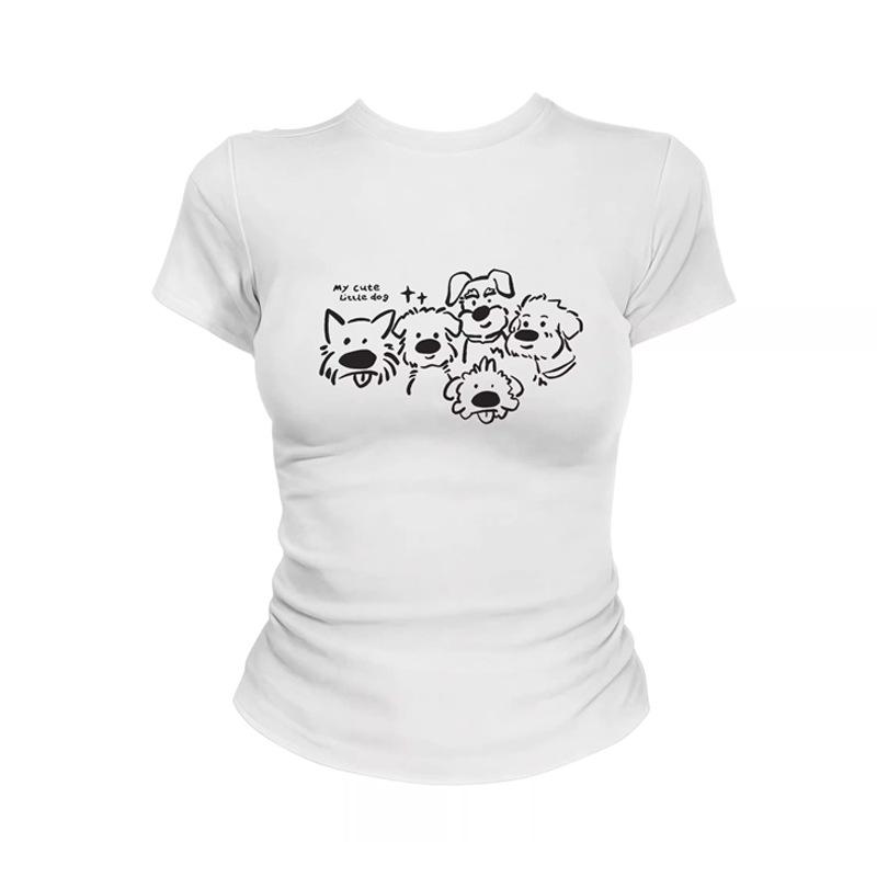 Summer new cartoon dog print short-sleeved T-shirt female cute age reduction versatile casual outer bottoming shirt top S