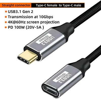 3m Aluminum Alloy Type-C Male To Female Extension Cable USB3.1 Gen2 Data Cable 4K/60HZ Video Support 10Gbps Data Transfer