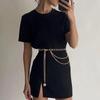 Women Double Layers Long Tassel Pendant Waist Chains Metal Thin Adjustable Skinny Waistband Dress Clothes Decorative Straps