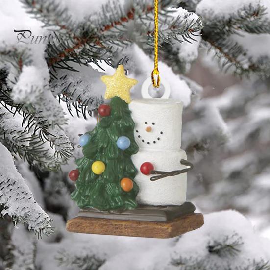 Vánoční závěsná dekorace sněhulák 3D akrylové opakovaně použitelné auto zpětné zrcátko kreslený přívěsek vánoční stromeček ozdoba na párty dárky