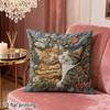 Cute Two Cats Pillow Cover Faux Embroidery Print Cushion Case Boho Floral Cat Lover Gift Home Decor