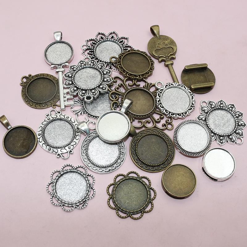 10pcs 18mm Inner Size Alloy Pendant Cabochons Blank Base Setting Bezel Tray DIY Jewelry Making Accessories Findings for Necklace