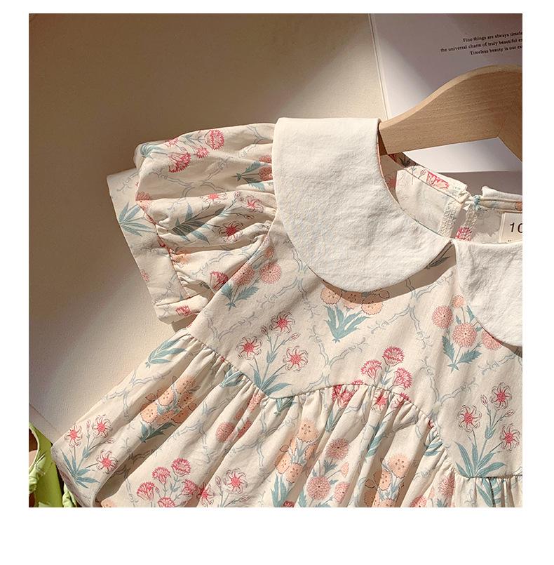 2026 Summer Korean Floral Print Doll Collar Dress for Toddlers and Young Girls - Short Sleeve Baby Dress