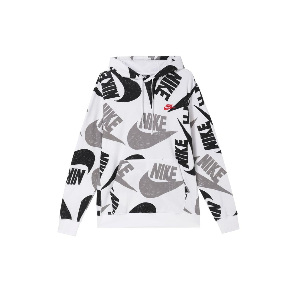 Nike Street Style Graffiti Print Mixed Hook Fleece-Lined Hoodie Men Tops Black White CJ6313-010
