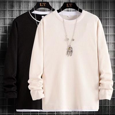 Sweater Men's Waffle Fake Two Long-sleeved Spring and Autumn Loose Top, Wearing a Bottoming Shirt Outside and a New Casual T-shirt Inside.