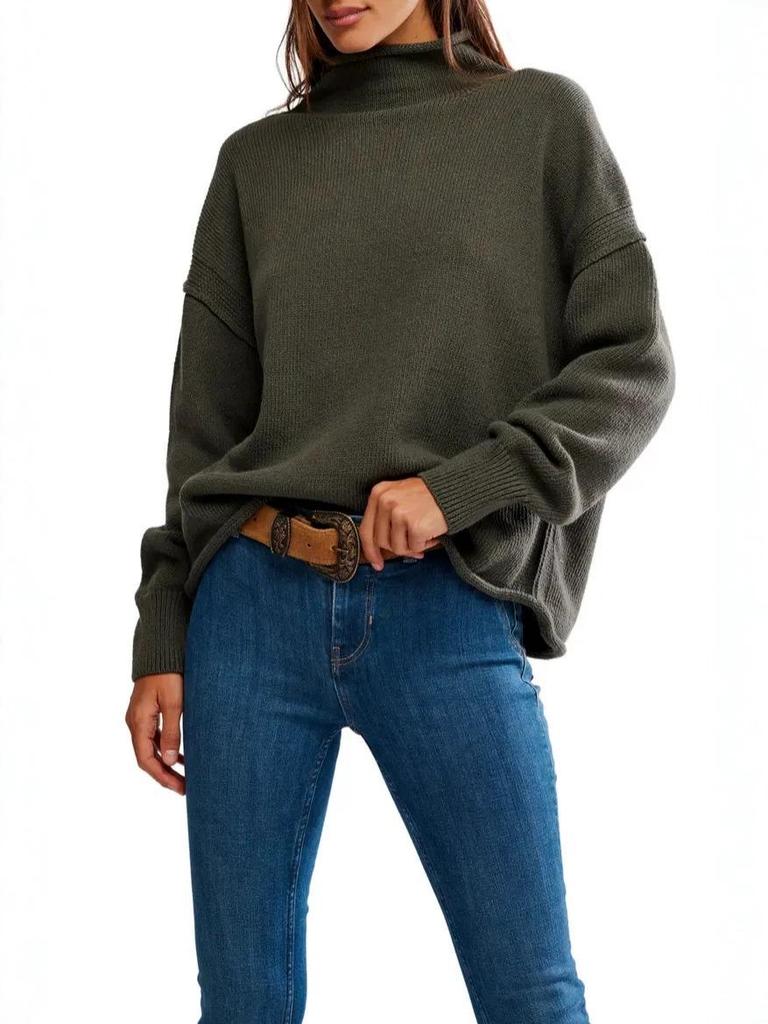 Yuehe Cross 2026 Women's Versatile High Neck Solid Color Knit Sweater