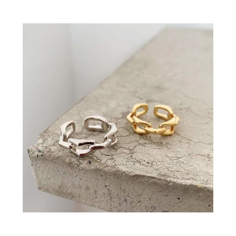 [Bel Cuore] Ring Men's Chain Type Alloy Free Size Silver/gold (01.Silver)