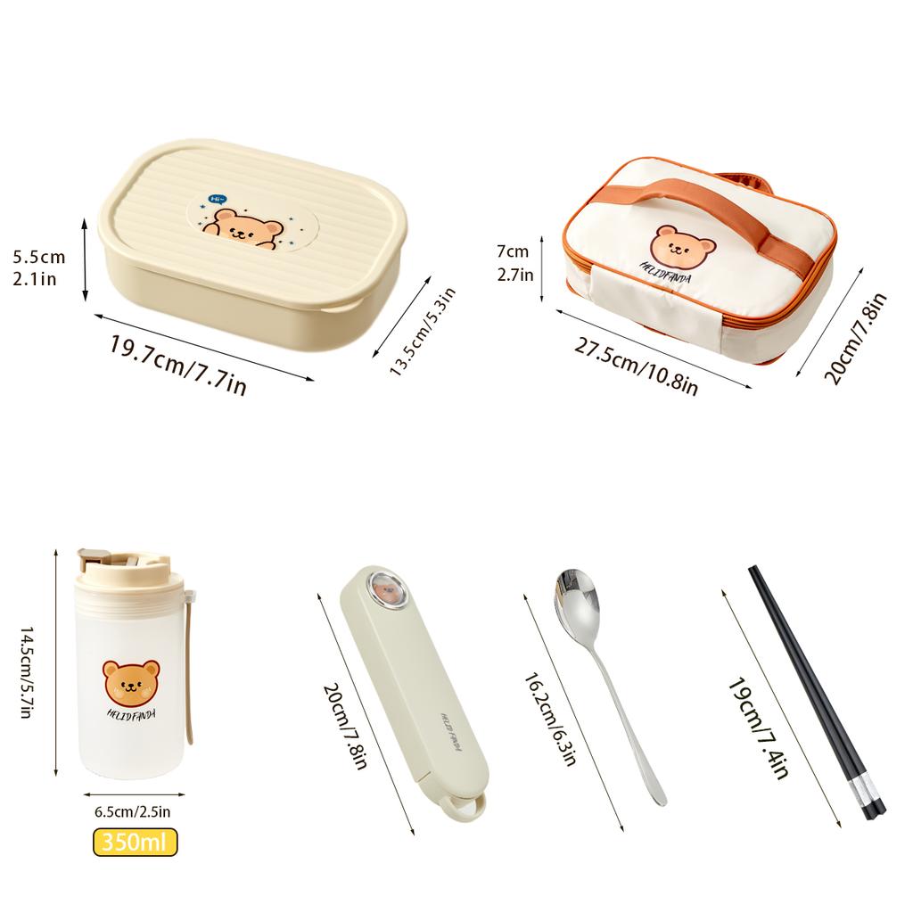 3-Compartment Cute Plastic Lunch Box Portable Detachable Fruit Salad Food Container Divided Bento Box Microwave Safe