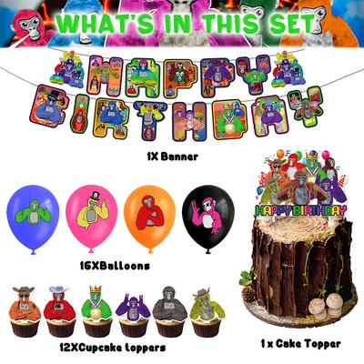 Gorilla Tag VR Game Theme Partyzubehör inklusive Banner Cake Topper Luftballons