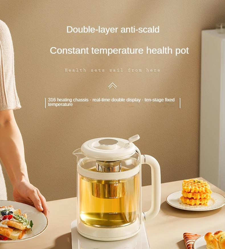 220 V Multifunktions-Wasserkocher mit Doppelschicht-Isolierung und Temperaturregelung für den Heimgebrauch, 1500 ml Topf zum Einkochen der Gesundheit