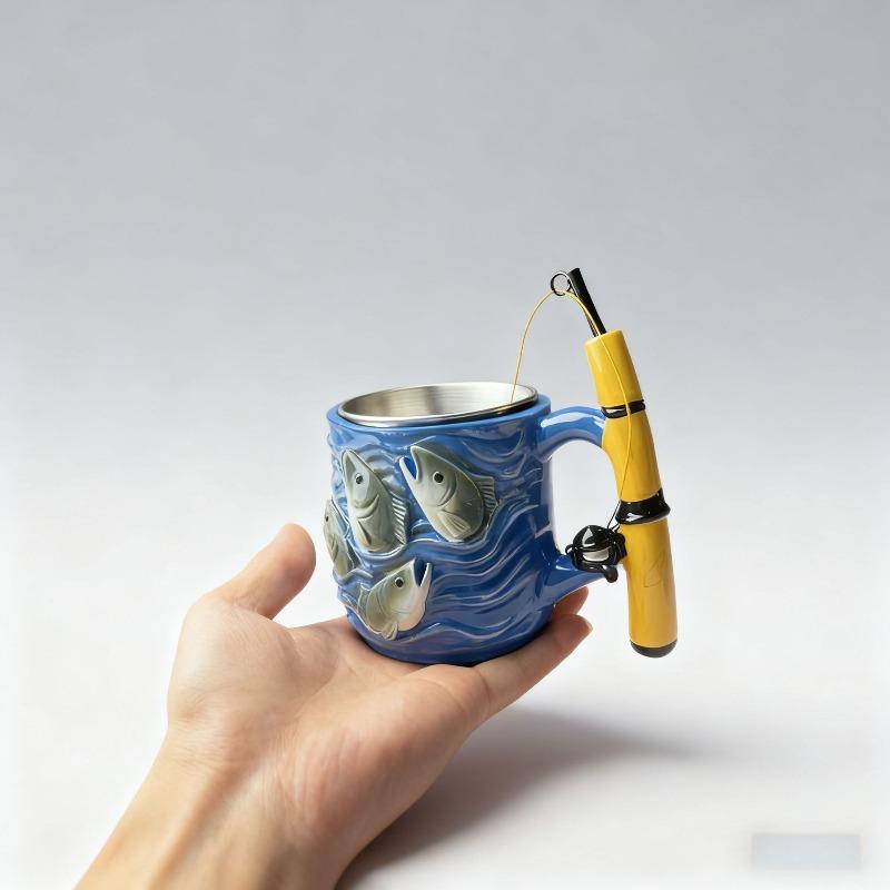 Angler's Dream Ceramic Mug Creative Fisherman Themed Coffee Tea Cup Portable Drinkware for Fishing Lover Gift Home Office Daily