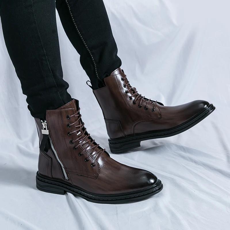 Fashion Fashion New Lace Up Mens Motorcycle Boots Classic Leisure Botas Business Walking Shoes Outdoor Cowboy Boot Man High Top Footwear
