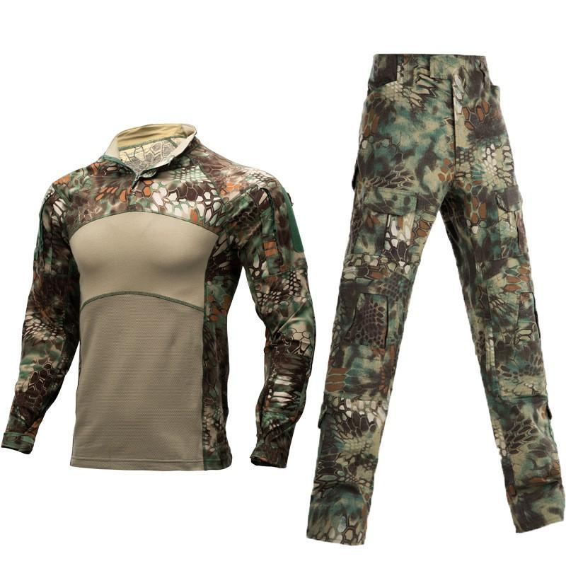 Men Women Tactical Camo Long Sleeve Shirt Pants Set Outdoor Hiking Camping Breathable Cotton Loose Fit