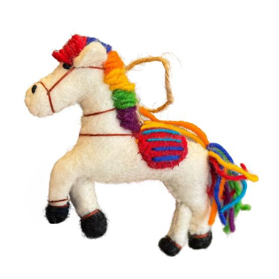Vintage Handgjord Filt Häst Prydnad Kinesiska Nyåret Ull Djur Berlock för Träd Hem Bil Ryggsäck Dekor