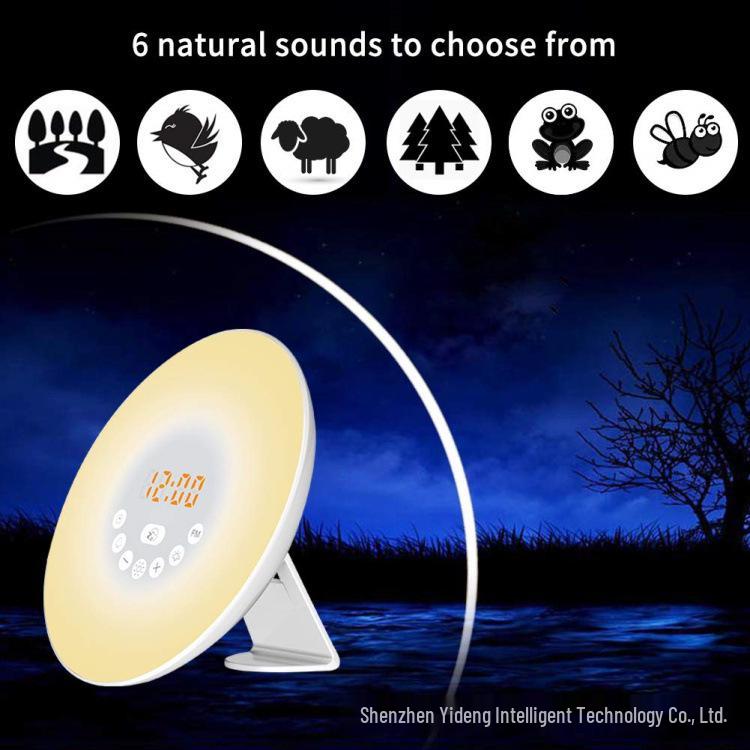 Creative Sunrise Alarm Clock with Music, Seven-Color LED, Sunset Hypnosis, FM Radio, and Night Light