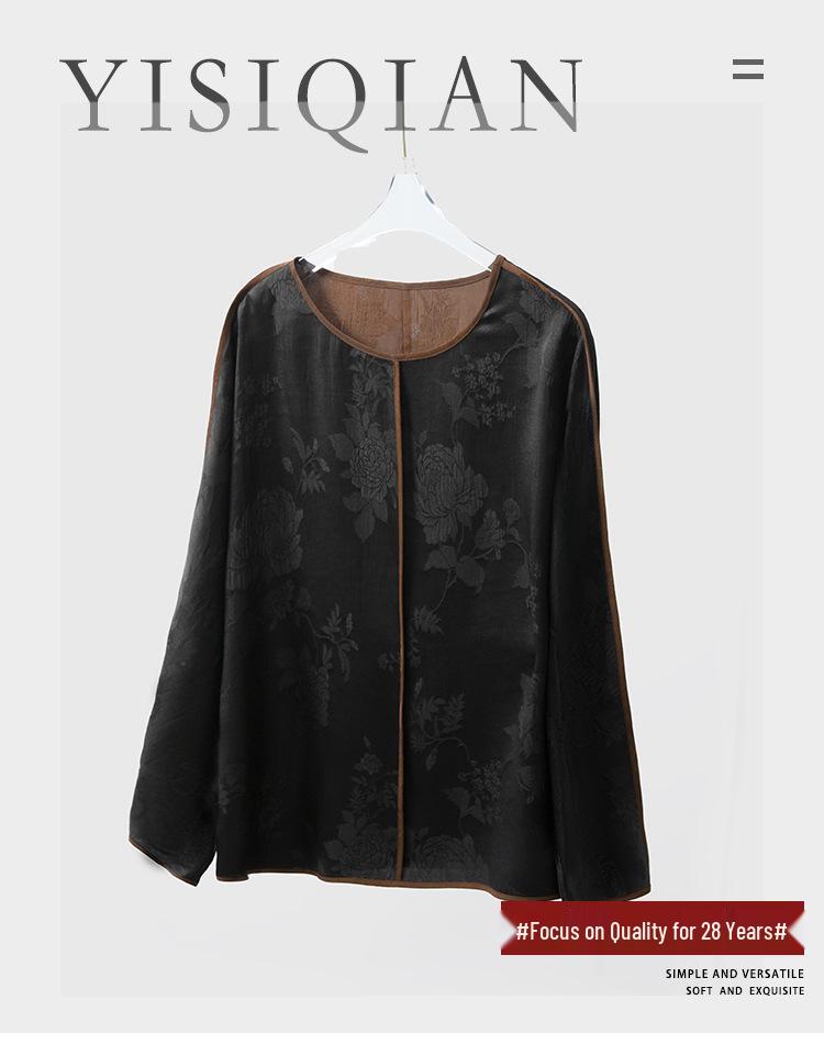 Reversible Chinese-Style Silk Crepe Retro Top - Mulberry Silk Long Sleeve Loose T-Shirt, Autumn Collection