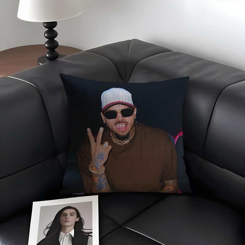 C-Chris Brownn Rapper Cushion Cover Natural Linen Organic Fabric Double-Sided Printing Sofa Home Decor Gift Pillow Case