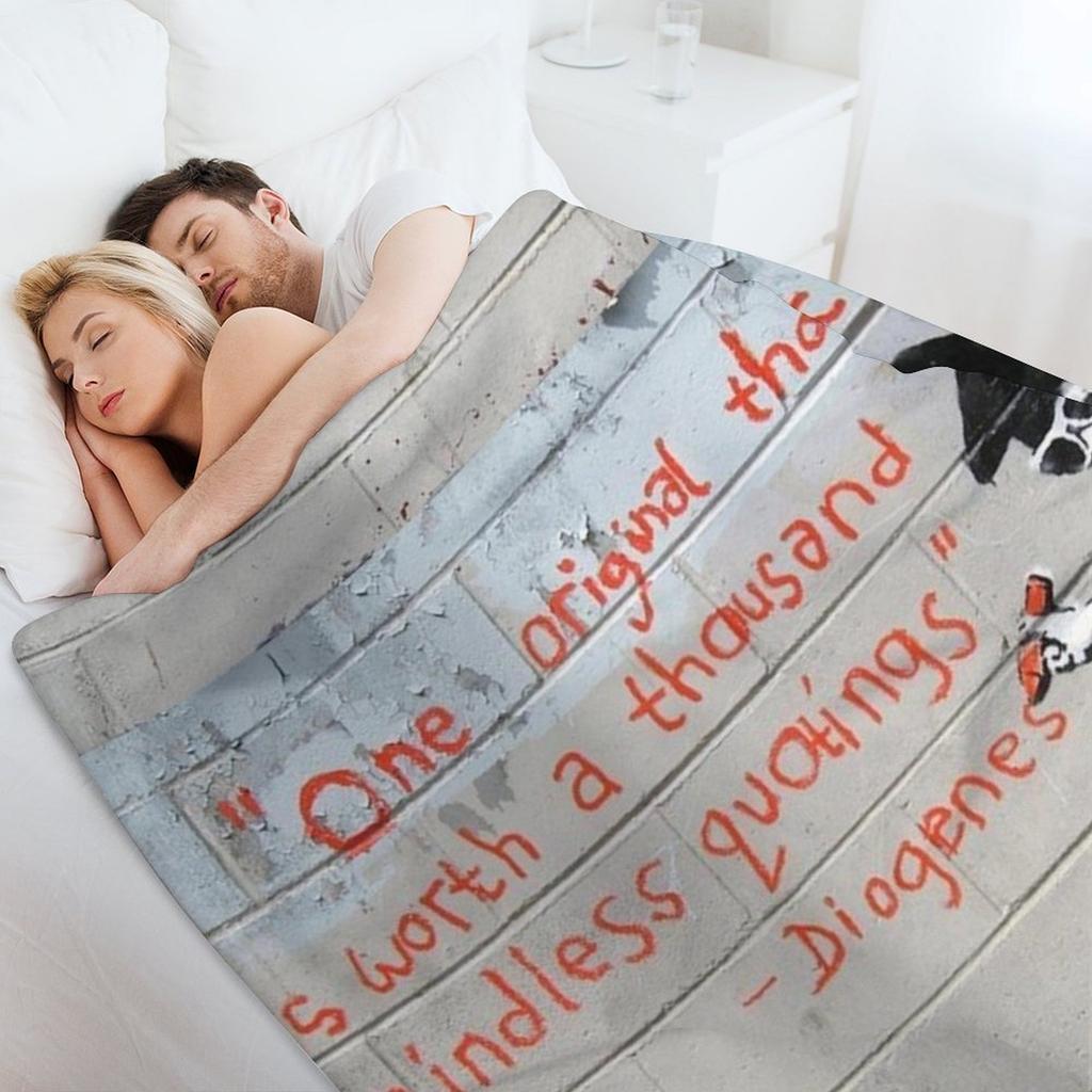 Banksy street graffiti art One original thought is worth a thousand mindless quotings Diogenes Throw Blanket Custom Blankets