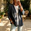 Talos Women's Button Front Faux Denim Jacket, V Neck Long Sleeve Casual Coat, Vintage Loose Fit Imitation Jeans Cardigan